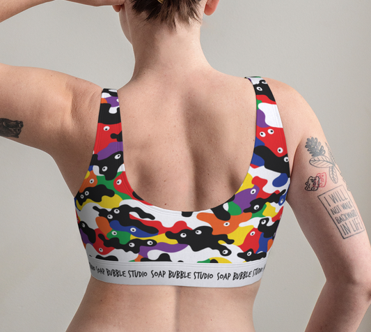 Scoop Bralette Googly-Camo Rainbow