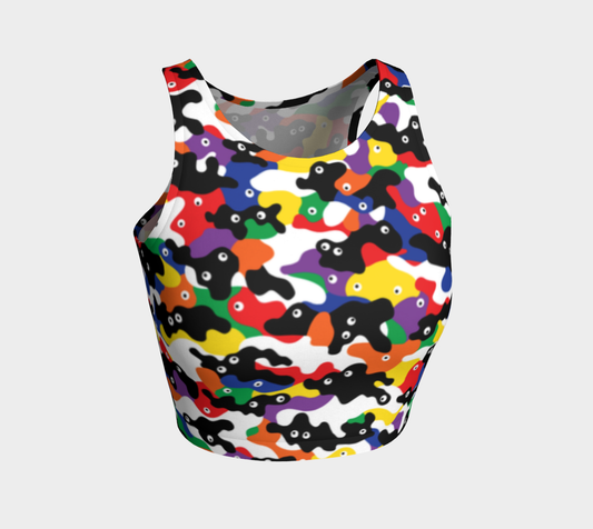 Athletic Crop-Top  Googly-Camo Rainbow