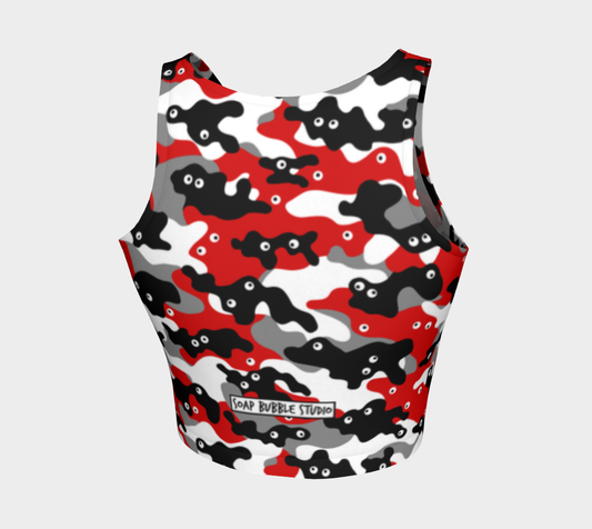 Athletic Crop-Top Googly-Camo Red