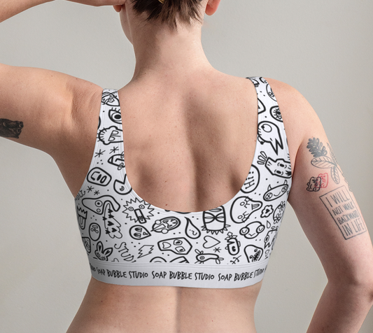 Scoop Bralette Faces W/B