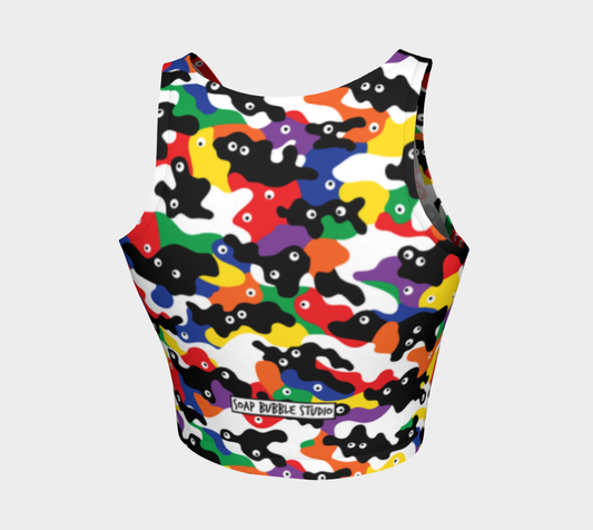 Athletic Crop-Top  Googly-Camo Rainbow