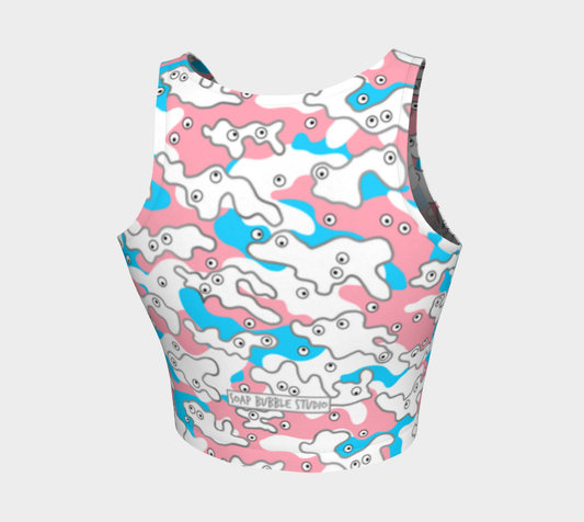 Athletic Crop-Top Googly-Camo Pastel