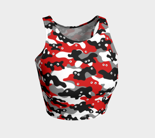 Athletic Crop-Top Googly-Camo Red