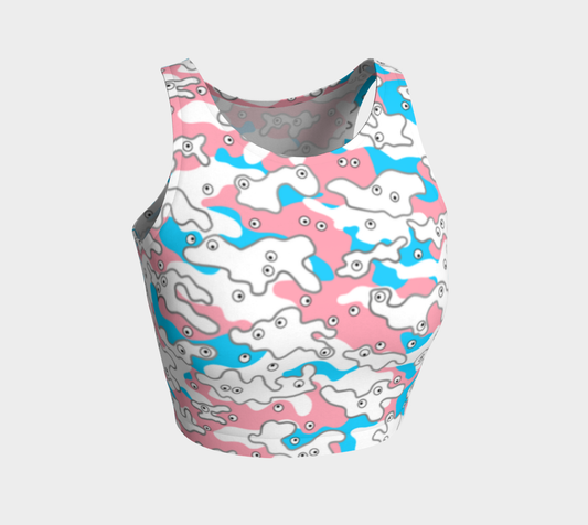 Athletic Crop-Top Googly-Camo Pastel